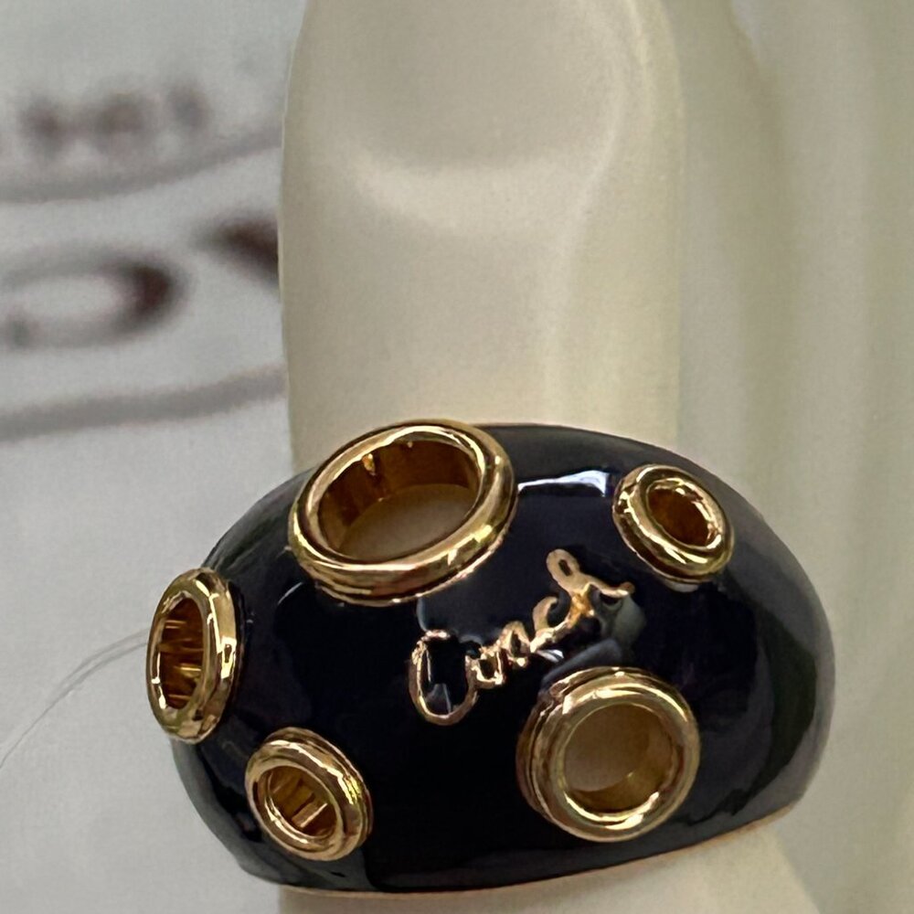 COACH FINGER RING F95380 GOLD NAVY ENAMEL RING SIZE 7 🎀 VINTAGE Y2K NWT 🦋 🌸
